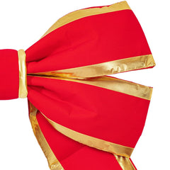 12 x 15 Inches Red Canvas Gold Trim Outdoor Christmas Bow with UV Treated Material and Wire to Hang.