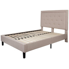 Fast Furnishings Full Beige Fabric Platform Bed w/ Tufted Headboard