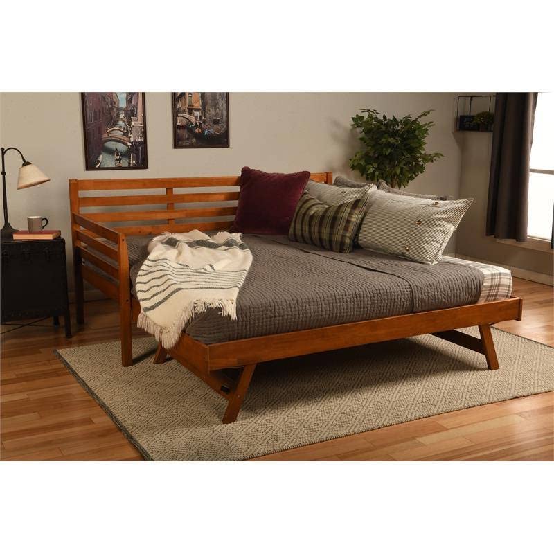 Solid Wood Day Bed w/ Pull-Out Trundle Brown