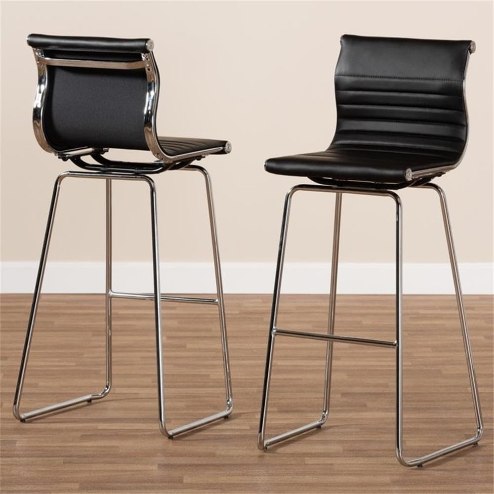 Baxton Studio Giorgio Modern and Contemporary Black Faux Leather Upholstered Chrome-Finished Steel Counter Stool Set