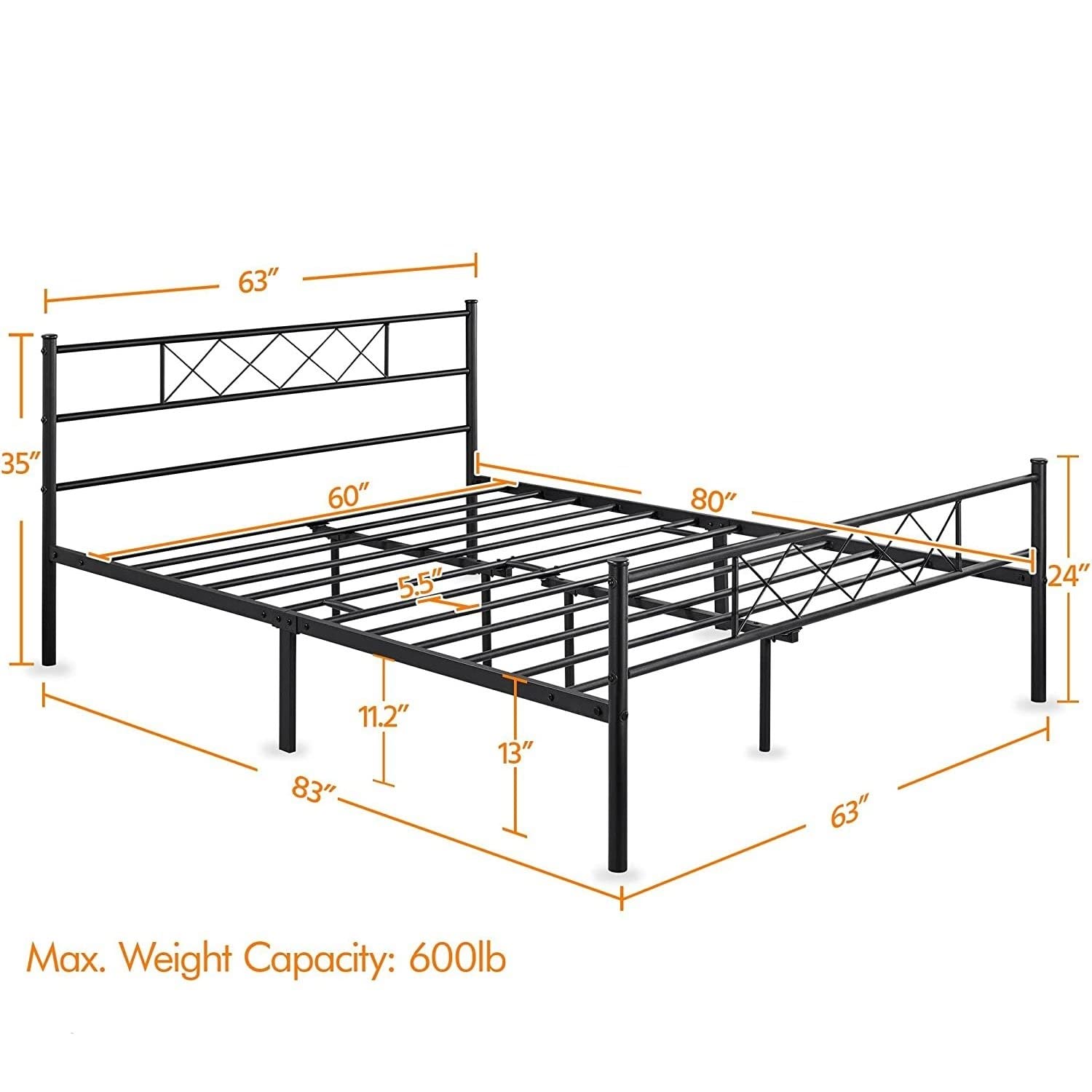 Queen Traditional Powder Coated Slatted Metal Bed