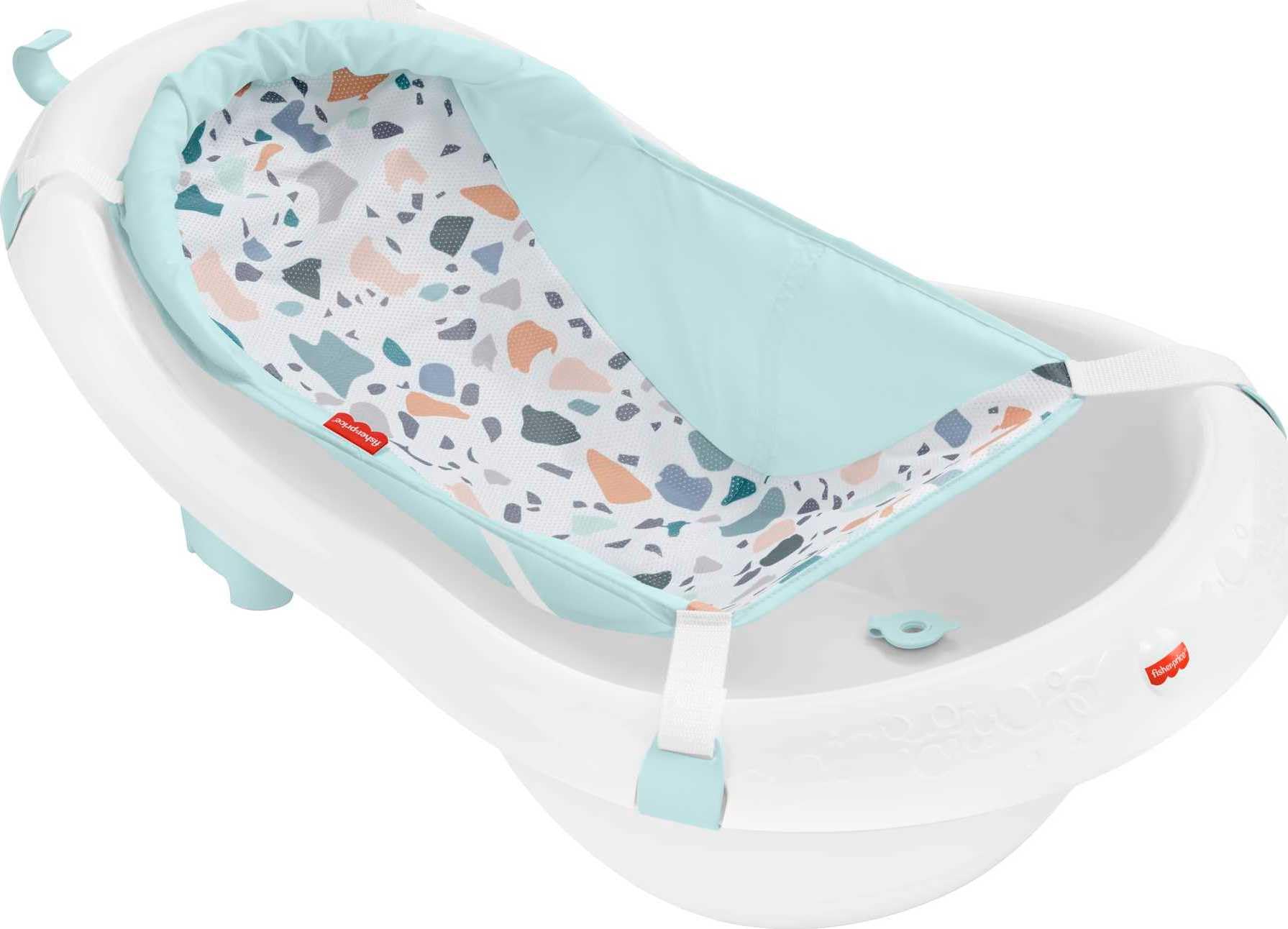 Baby to Toddler Bath 4-in-1 Sling ‘n Seat Tub with Removable Infant Support and 2 Toys, Pacific Pebble