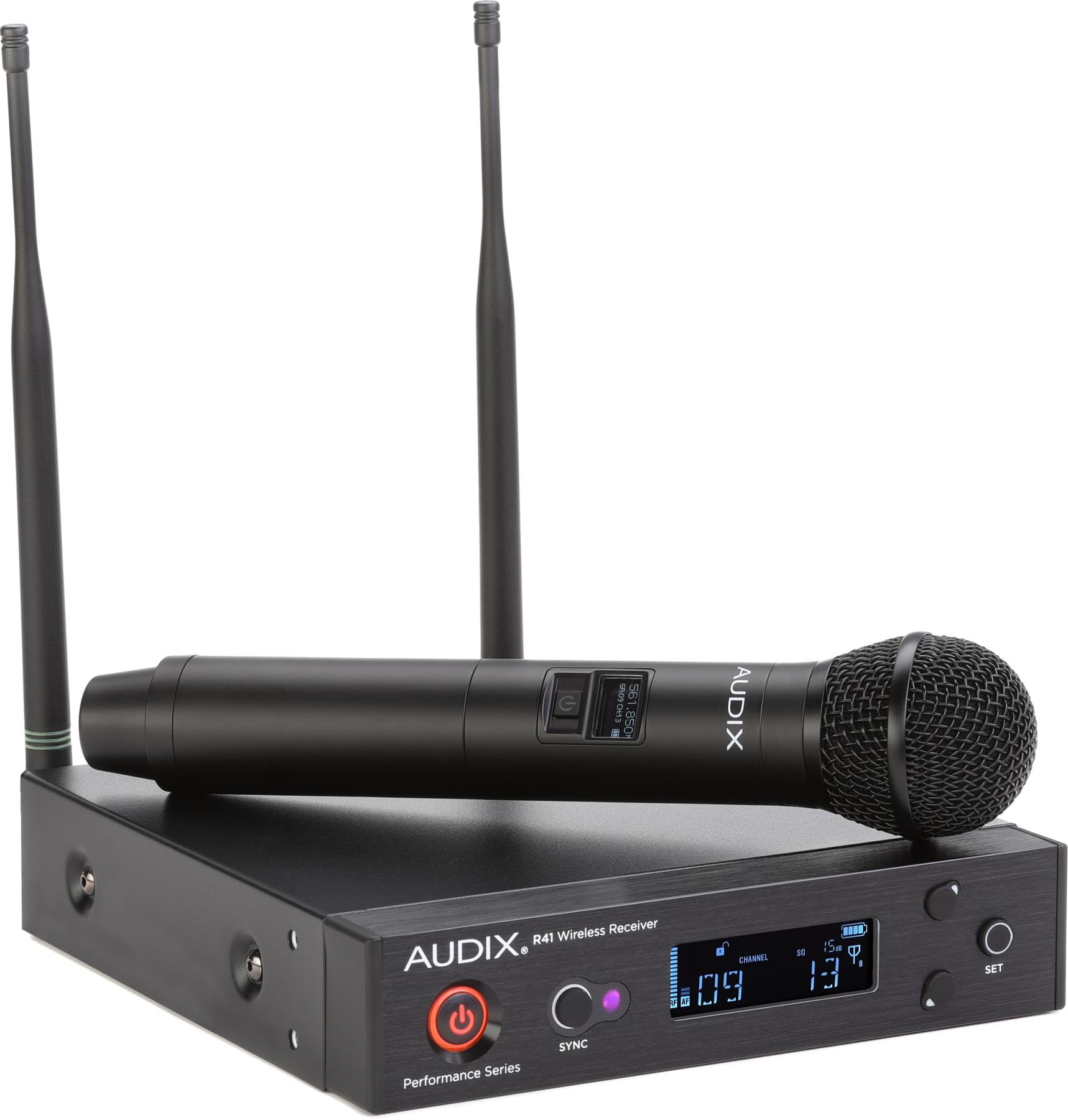  Alox wireless microphone resting on a stand, designed for clear audio capture in various environments.