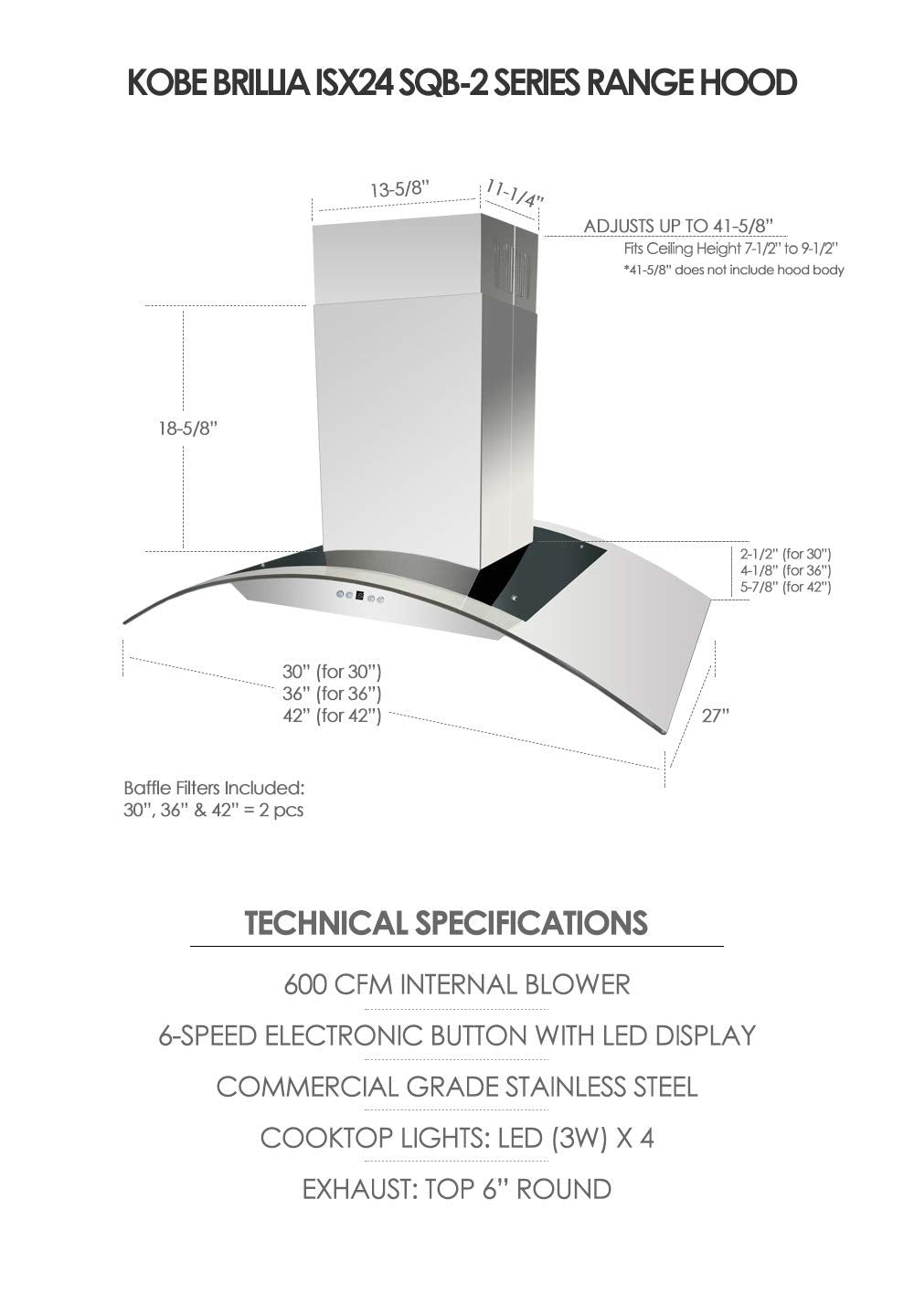ISX2436SQB-2 Island Range Hood, 36", Stainless Steel