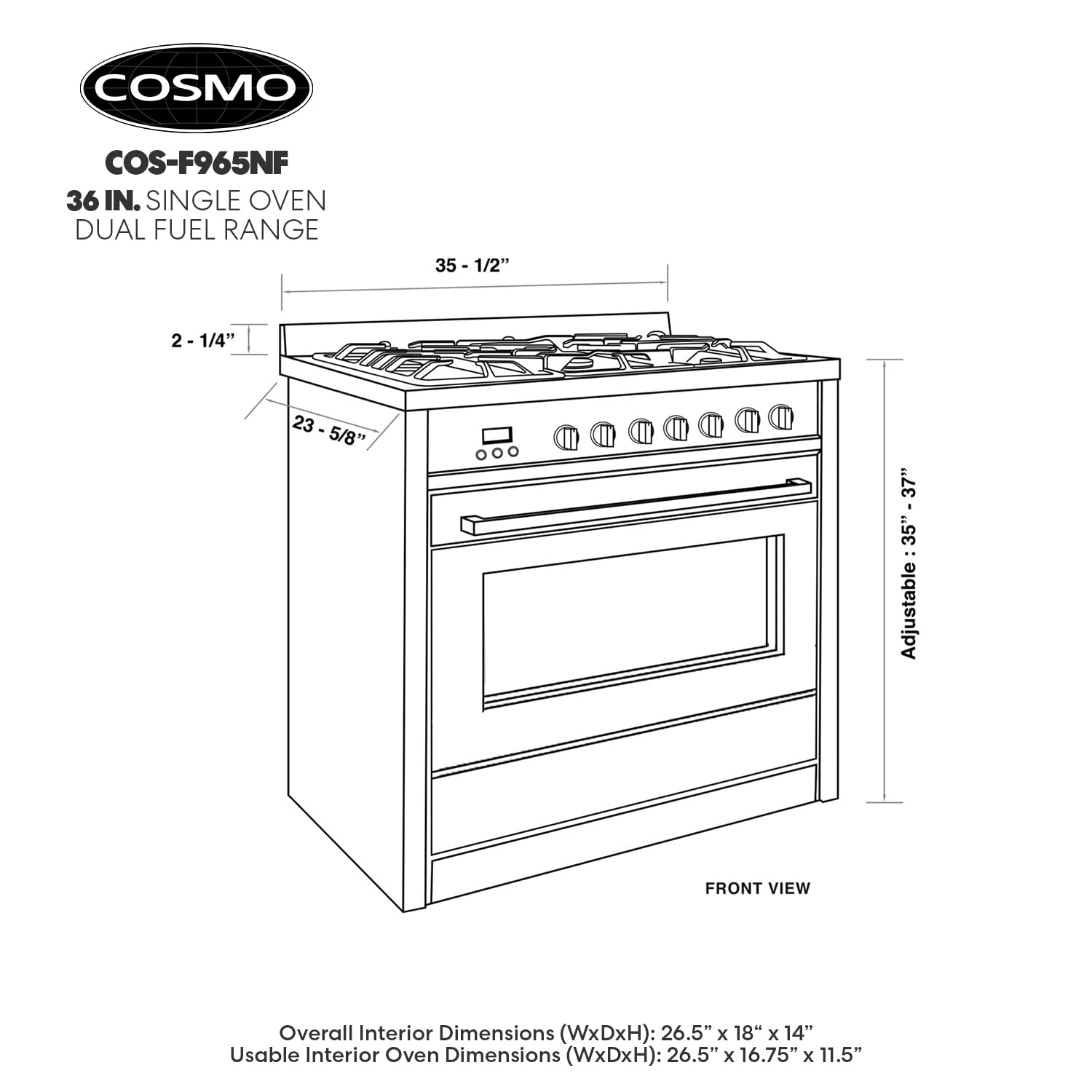 F965NF 36 in. Stellar Collection 3.8 cu. ft. Dual Fuel Range, 5 Sealed Burners, 8 Function Convection Oven in Stainless Steel