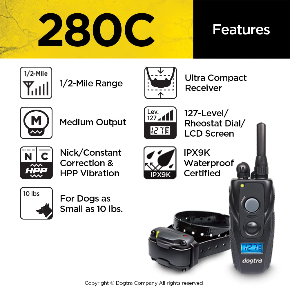 280C Waterproof 127-Level Precise Control LCD Screen 1/2-Mile Remote Training Dog E-Collar
