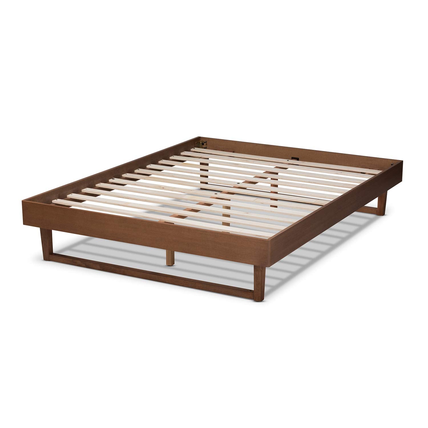 Liliya Mid-Century Modern Walnut Brown Finished Wood Queen Size Platform Bed Frame