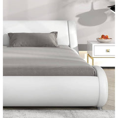 Queen White Faux Leather Platform Bed w/ Headboard