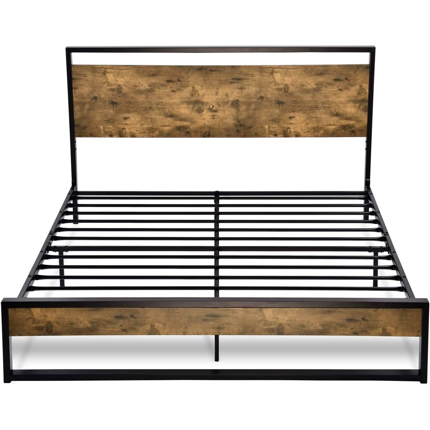 Full Metal Wood Platform Bed w/ Industrial Headboard