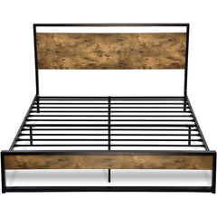Full Metal Wood Platform Bed w/ Industrial Headboard