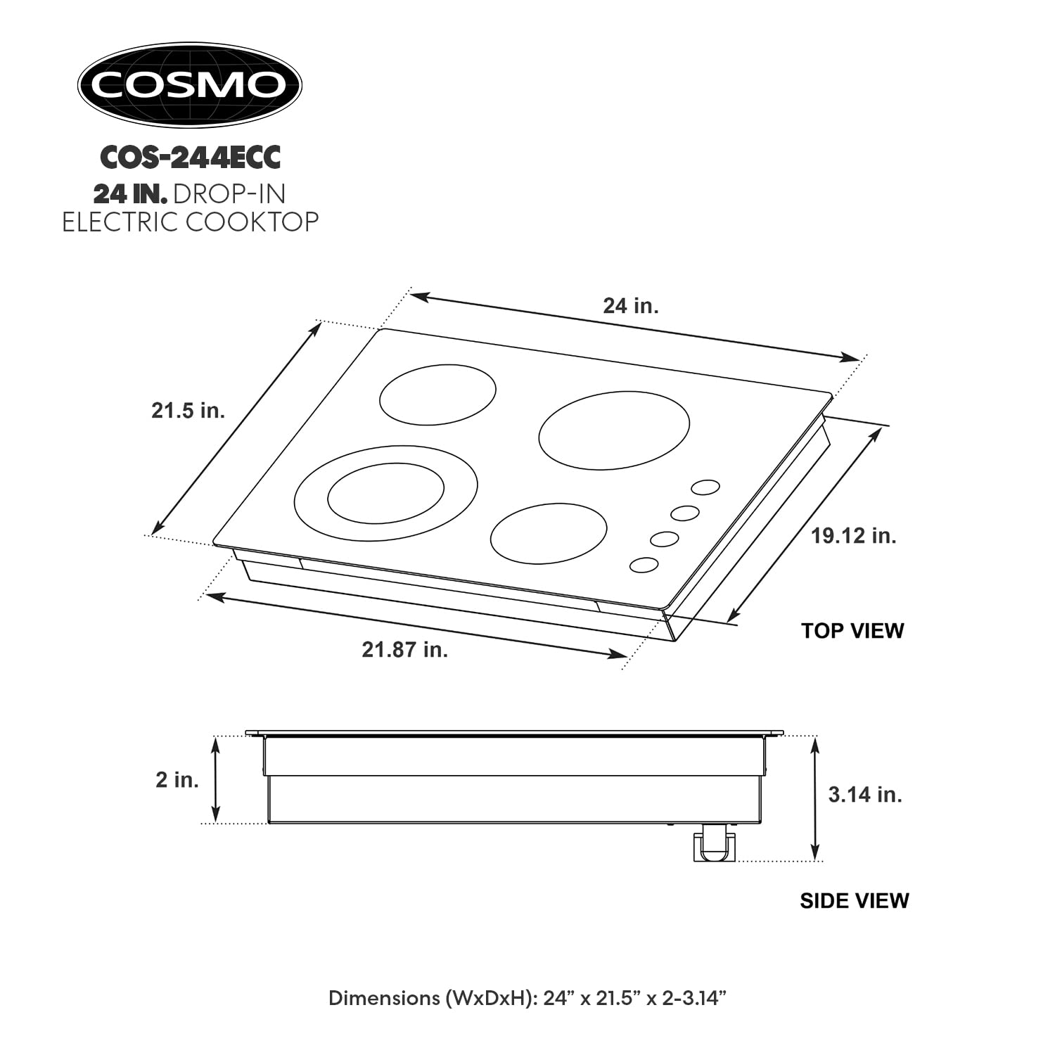 COS-244ECC 24 Inch Electric Ceramic Glass Cooktop with Burners, Dual Zone Element, Hot Surface Indicator Light and Control Knobs, Black (24 Inch)