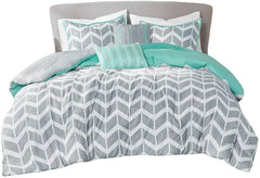 FastFurnishings King Grey White Aqua Chevron Set