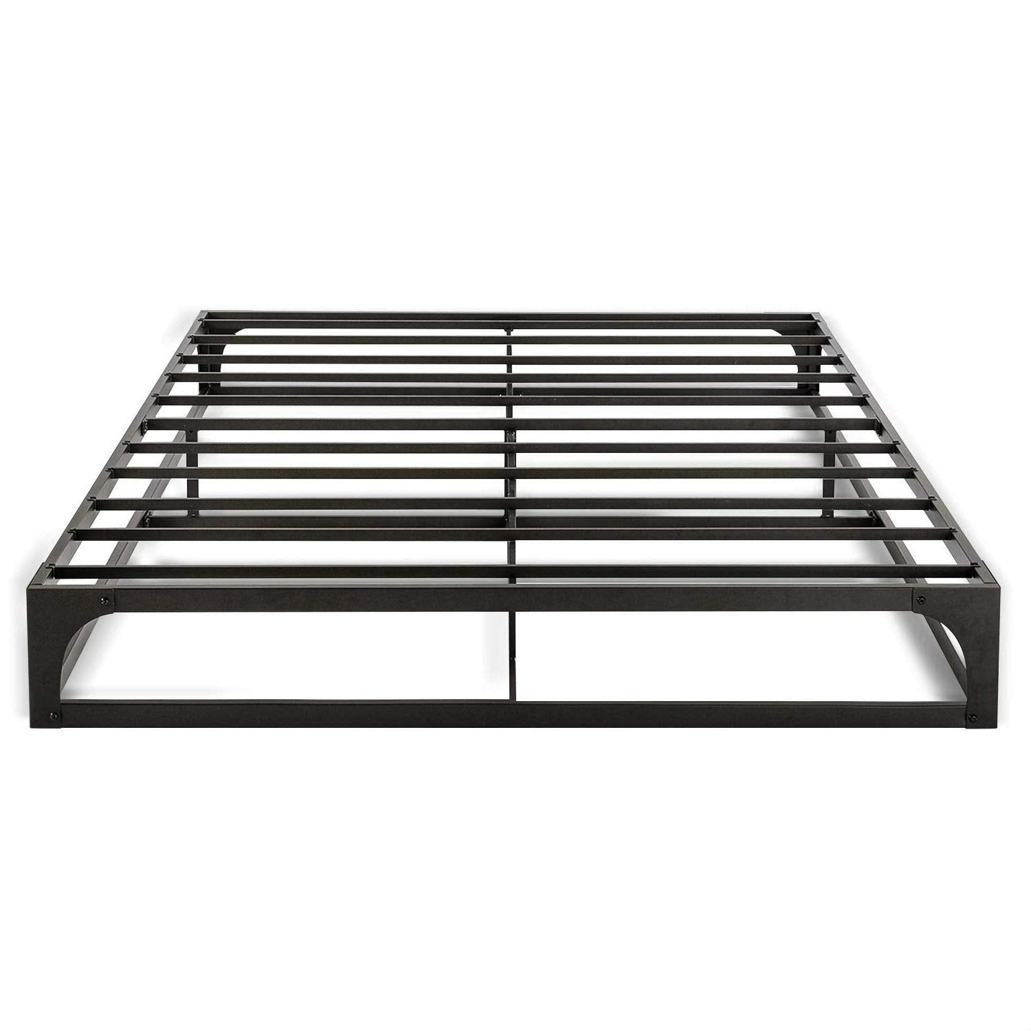 A stylish metal bed frame with a black coating, offering durability and elegance for any bedroom setting.