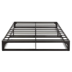 A stylish metal bed frame with a black coating, offering durability and elegance for any bedroom setting.