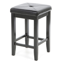 A stylish black stool with a smooth leather seat, perfect for contemporary interiors.