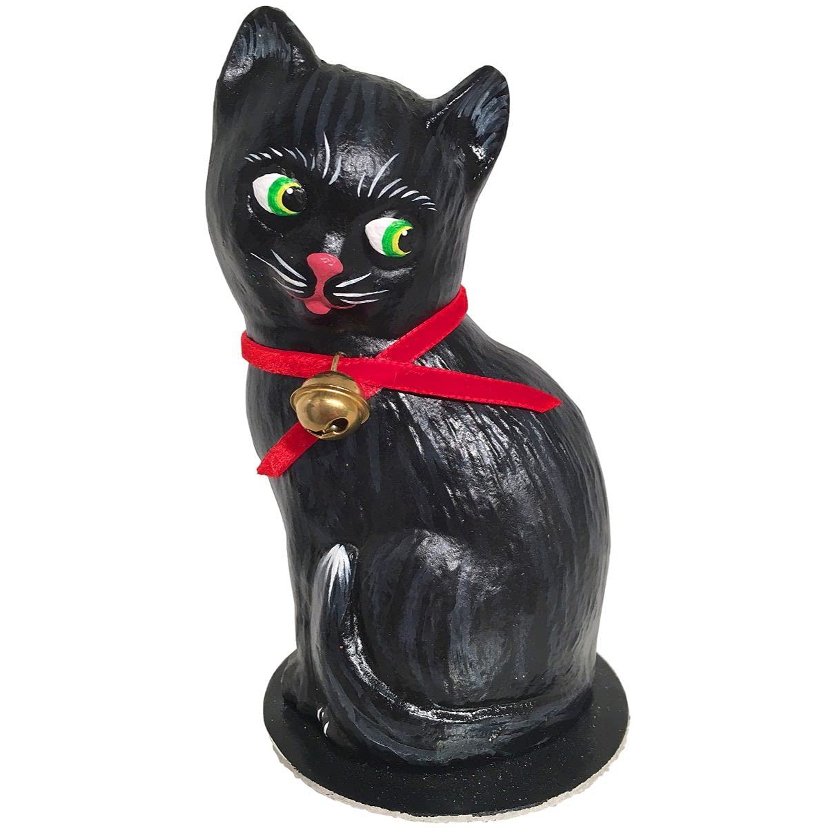 A black cat figurine wearing a red collar, showcasing a sleek design and glossy finish.