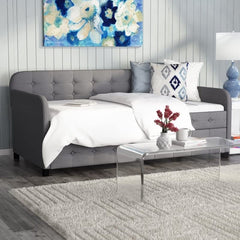 Fast Furnishings Gray Tufted Linen Twin Daybed w/ Trundle