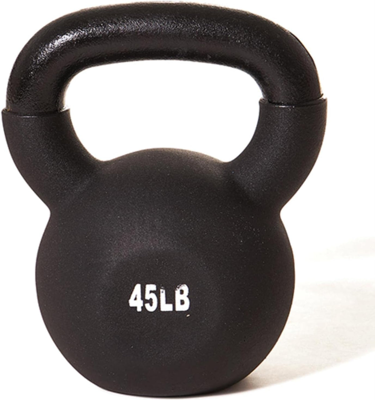 A black kettlebell featuring the number 45b, used for weightlifting and fitness workouts.