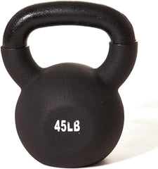 A black kettlebell featuring the number 45b, used for weightlifting and fitness workouts.