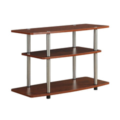 A sturdy wooden shelf with metal legs, showcasing several wooden shelves for organizing items.