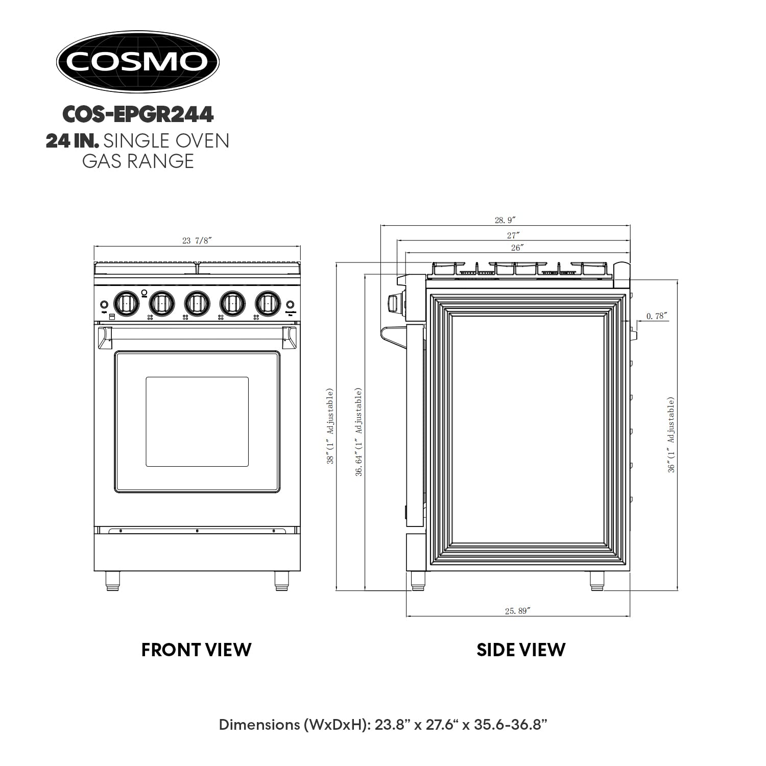 COS-EPGR244 24 in. Haven Collection 3.73 cu. ft. Gas Range with 4 Sealed Burners, Cast Iron Grates, Convection Oven, Stainless Steel