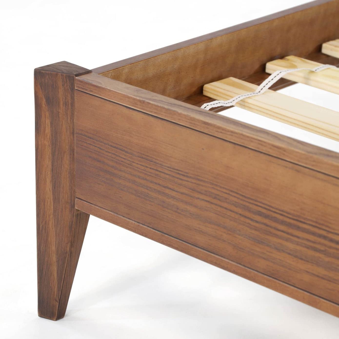 Queen Rustic Walnut Mid-Century Slatted Platform Bed