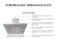 ISX2142SQB-2 Brillia 42-inch Island Range Hood, 3-Speed, 680 CFM, Fits Ceiling Height 8'-9.5, Stainless Steel