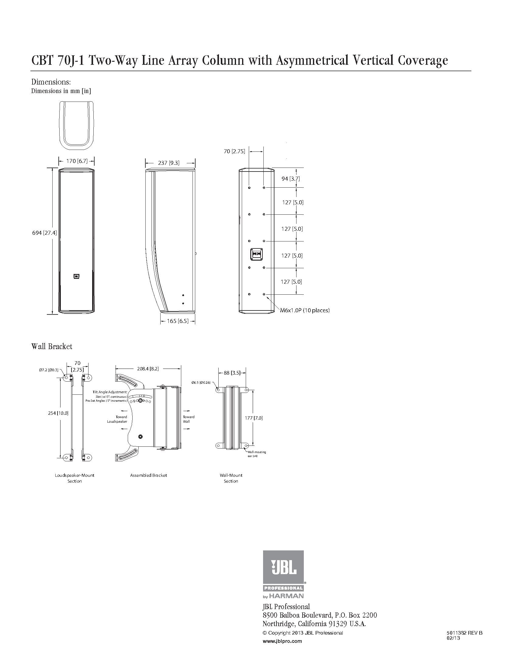 JBL CBT 100LA-1 Full Range Line Array Column Loudspeaker with 16 2-Inch Drivers