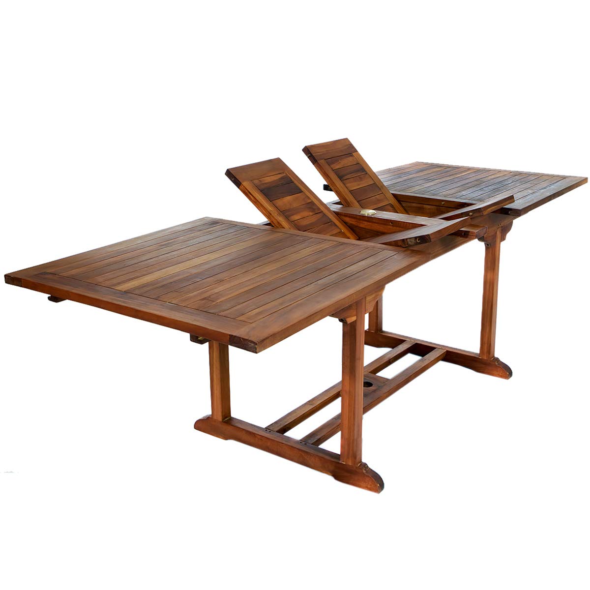 TE90-20-R 7-Piece Teak Expandable Patio - Table & 6 Wooden Chairs Dining Set for Outdoor & Indoor Events | Dual Built-in Butterfly Leaf | Weather-Resistant | Red Cushions