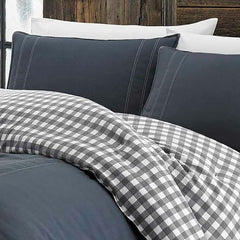 Full/Queen Cotton Reversible Plaid Comforter Set