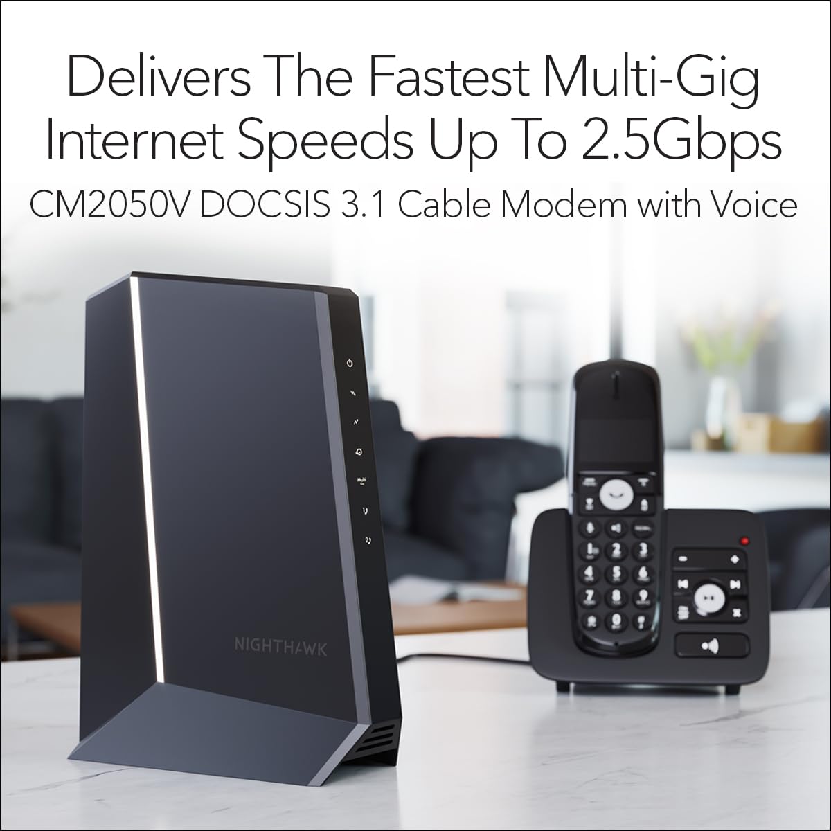 Nighthawk Multi-Gig Cable Modem for Xfinity Voice (CM2050V) – for Cable Plans up to 2.5Gbps - DOCSIS 3.1-2 Phone Lines
