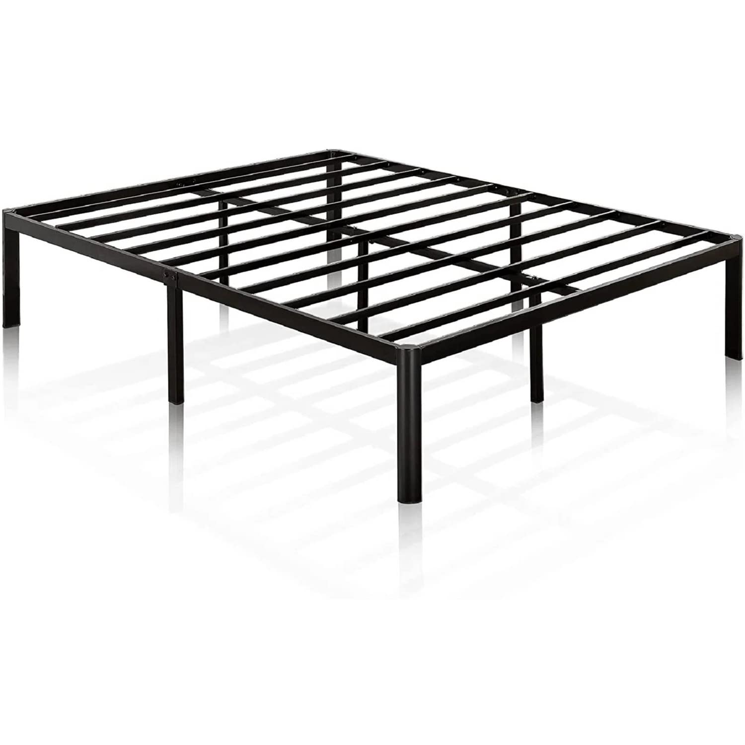  A stylish metal bed frame with a black coating, offering durability and elegance for any bedroom setting.