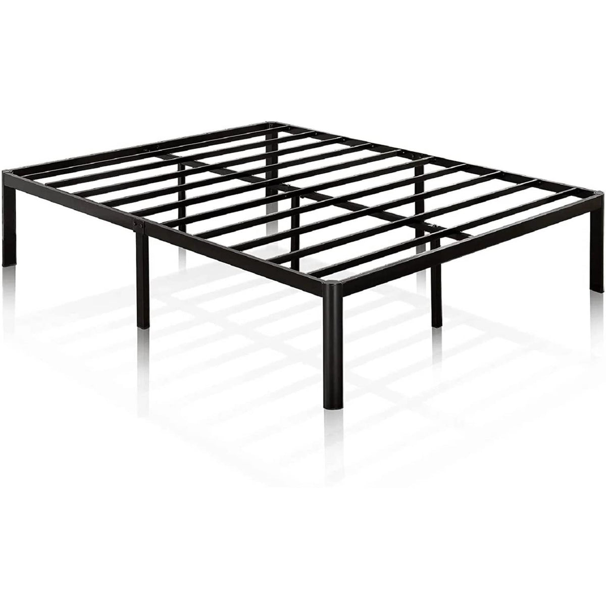  A stylish metal bed frame with a black coating, offering durability and elegance for any bedroom setting.