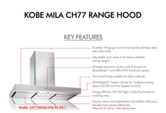 Mila CH77 SQ6 48 Inch Stainless Steel 600 CFM Wall Mount Range Hood with Flame-Temp Sensor