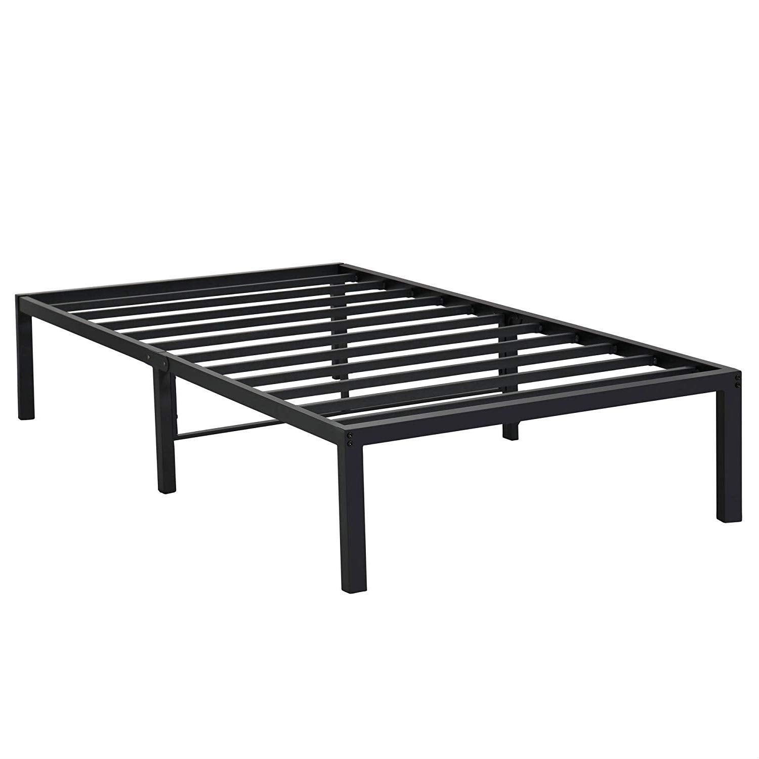 A black metal bed frame showcasing a minimalist design, perfect for contemporary bedroom decor.