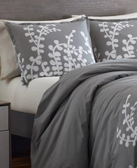 Full/Queen Cotton Comforter Set Grey Floral Branch