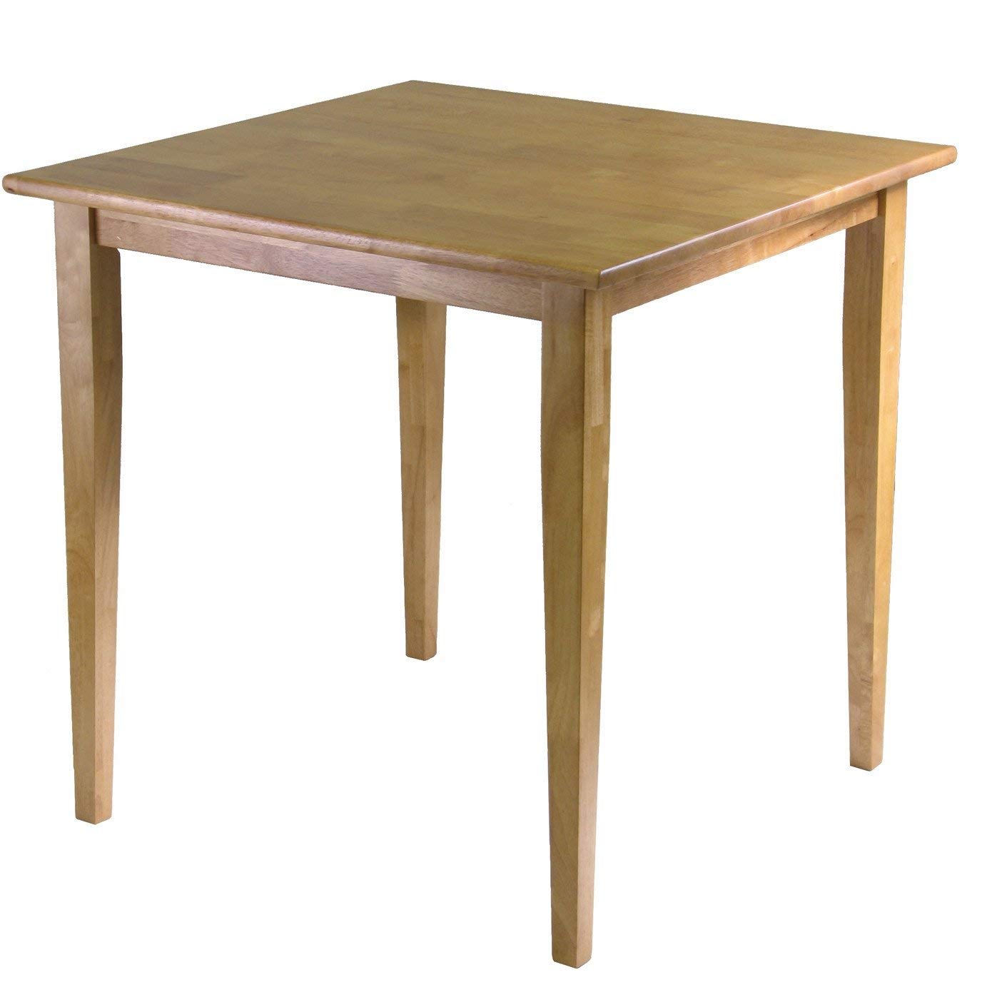 A wooden square table with two legs, designed for compact spaces.