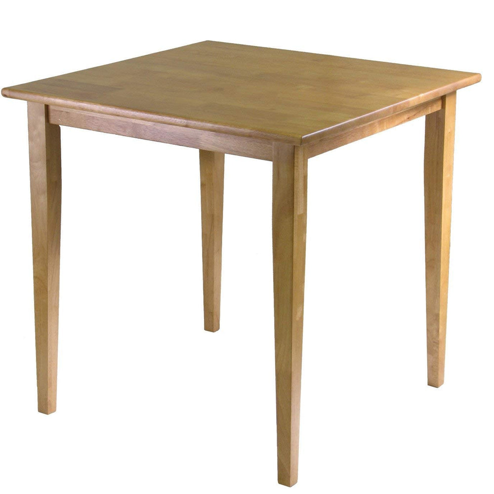A wooden square table with two legs, designed for compact spaces.
