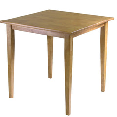 A wooden square table with two legs, designed for compact spaces.