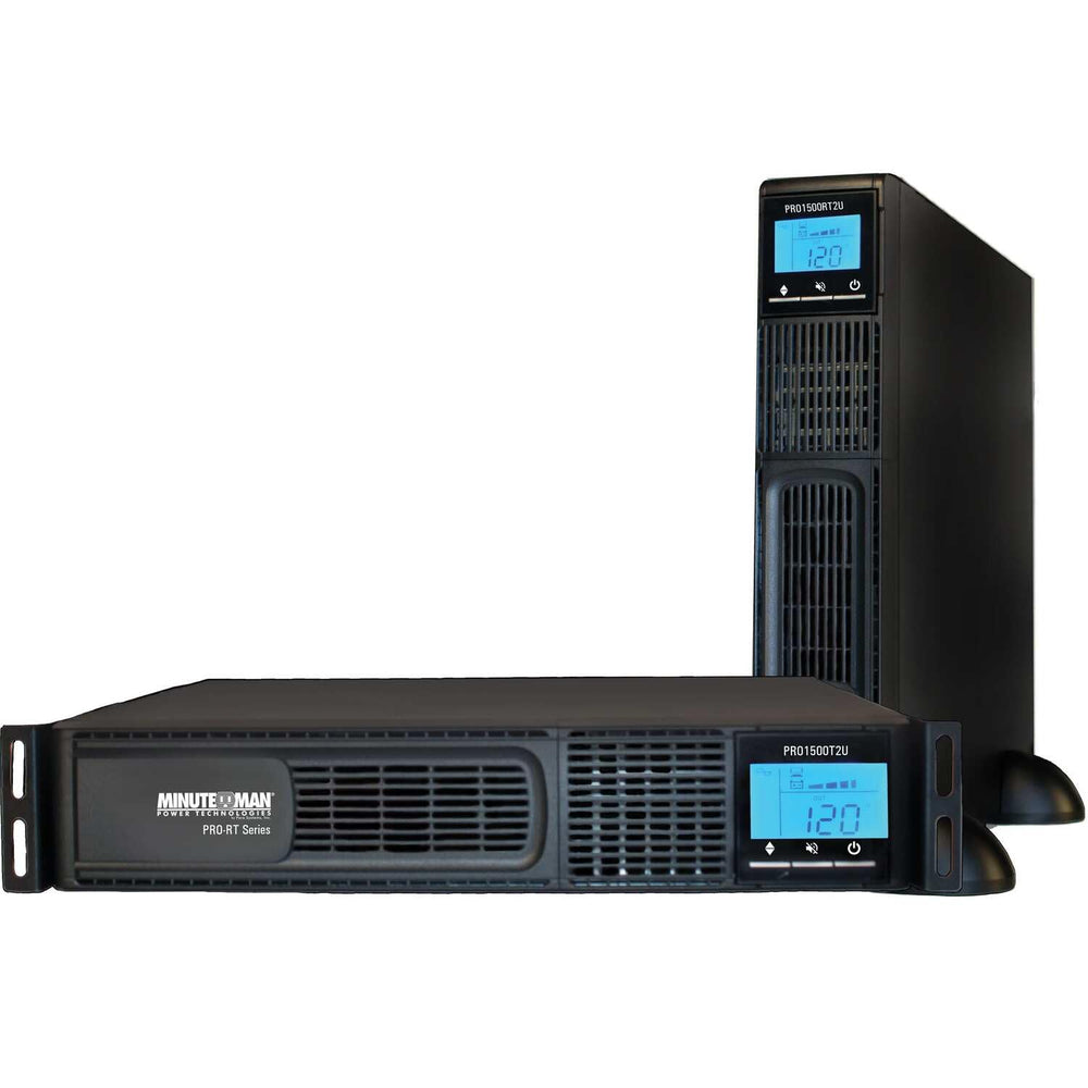 Two identical UPS units with matching LCD displays, highlighting their uniform appearance and operational features.