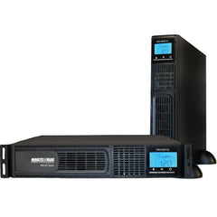 Two identical UPS units with matching LCD displays, highlighting their uniform appearance and operational features.