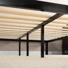 Twin Black Metal Platform Bed Frame w/ Wood Slats