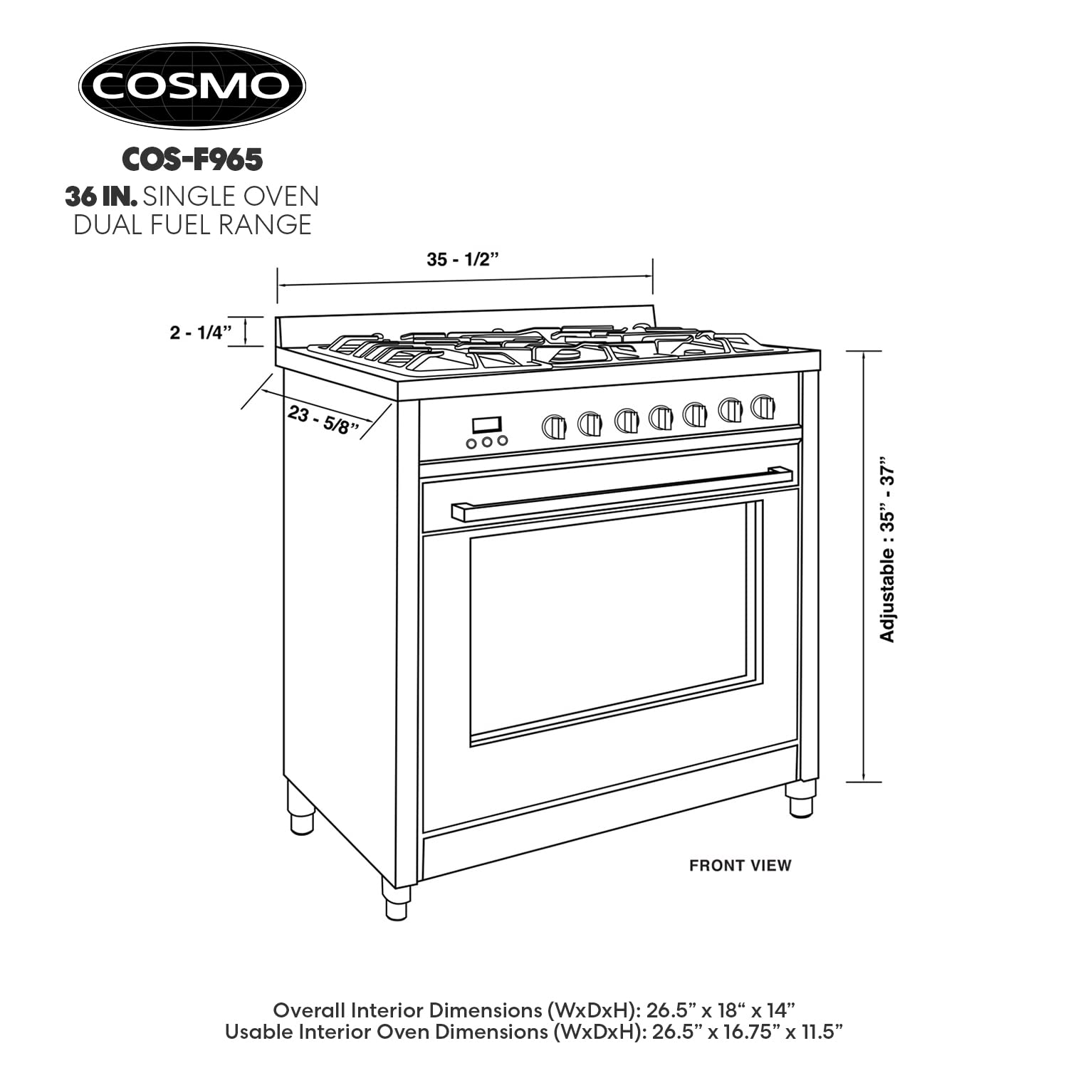 F965 36 in. Stellar Collection 3.8 cu. ft. Dual Fuel Range, 5 Sealed Burners, 8 Function Convection Oven in Stainless Steel