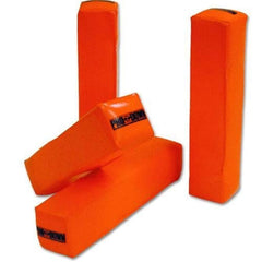 Three orange foam football blocks displaying the word football prominently on each block.