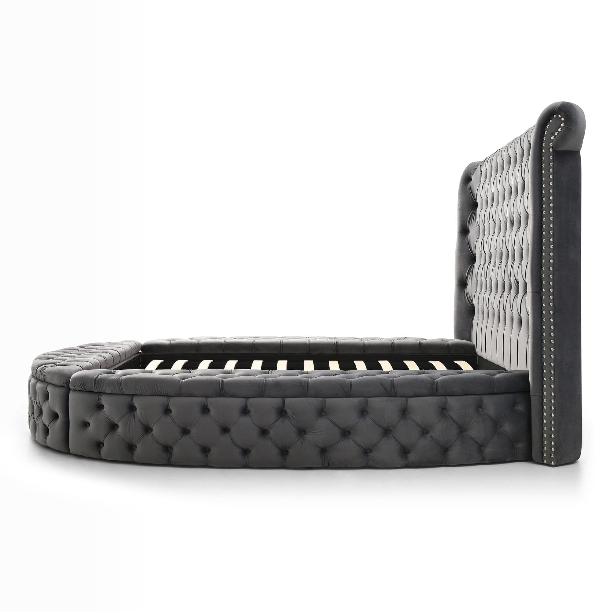 Elizabeth Upholstered Round Storage King Bed in Gray