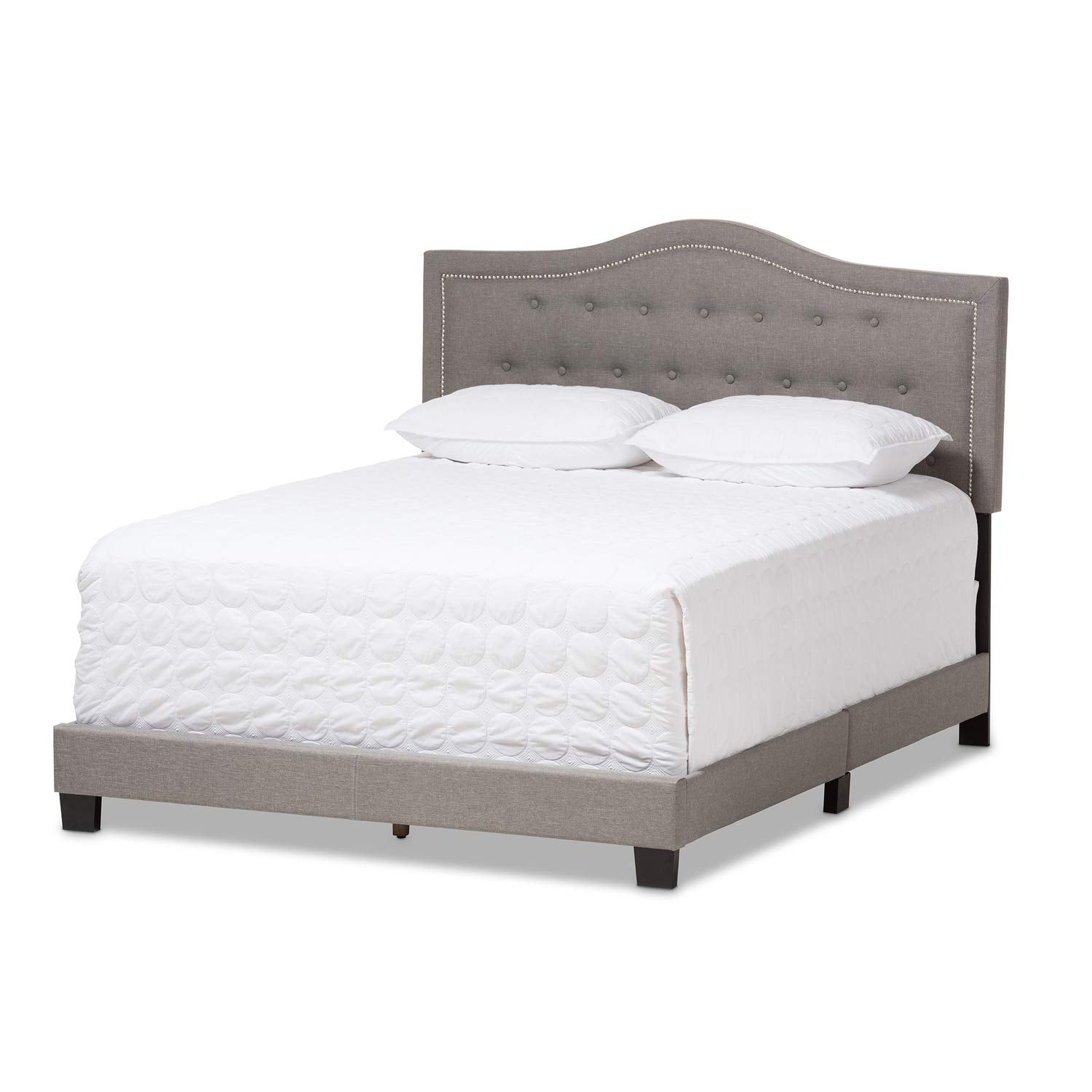 Emerson Modern and Contemporary Light Grey Fabric Upholstered Queen Size Bed Light Grey/Contemporary/Fabric Polyester 100% /Rubber Wood/MDF/Particle Board/Foam