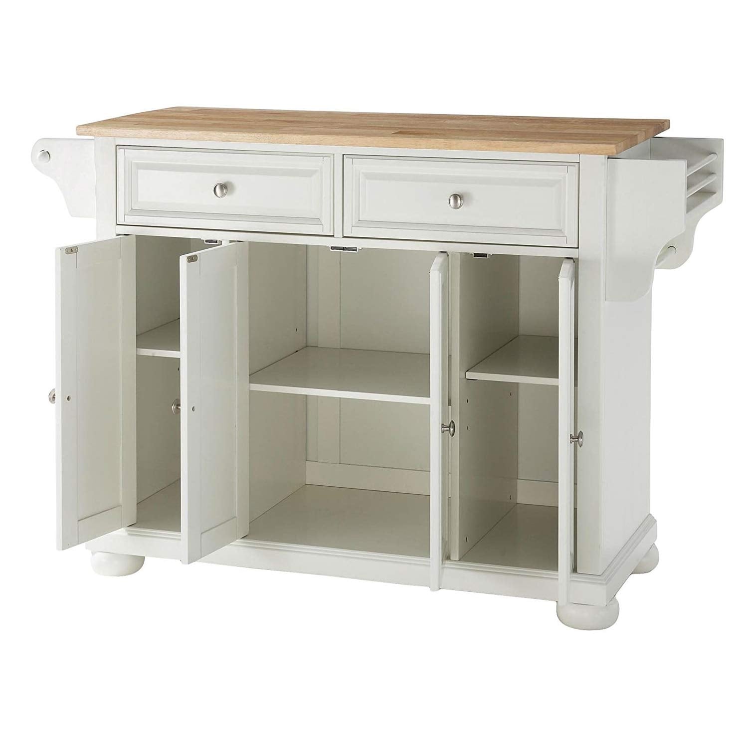 White Kitchen Island Storage Cabinet w/ Wood Top