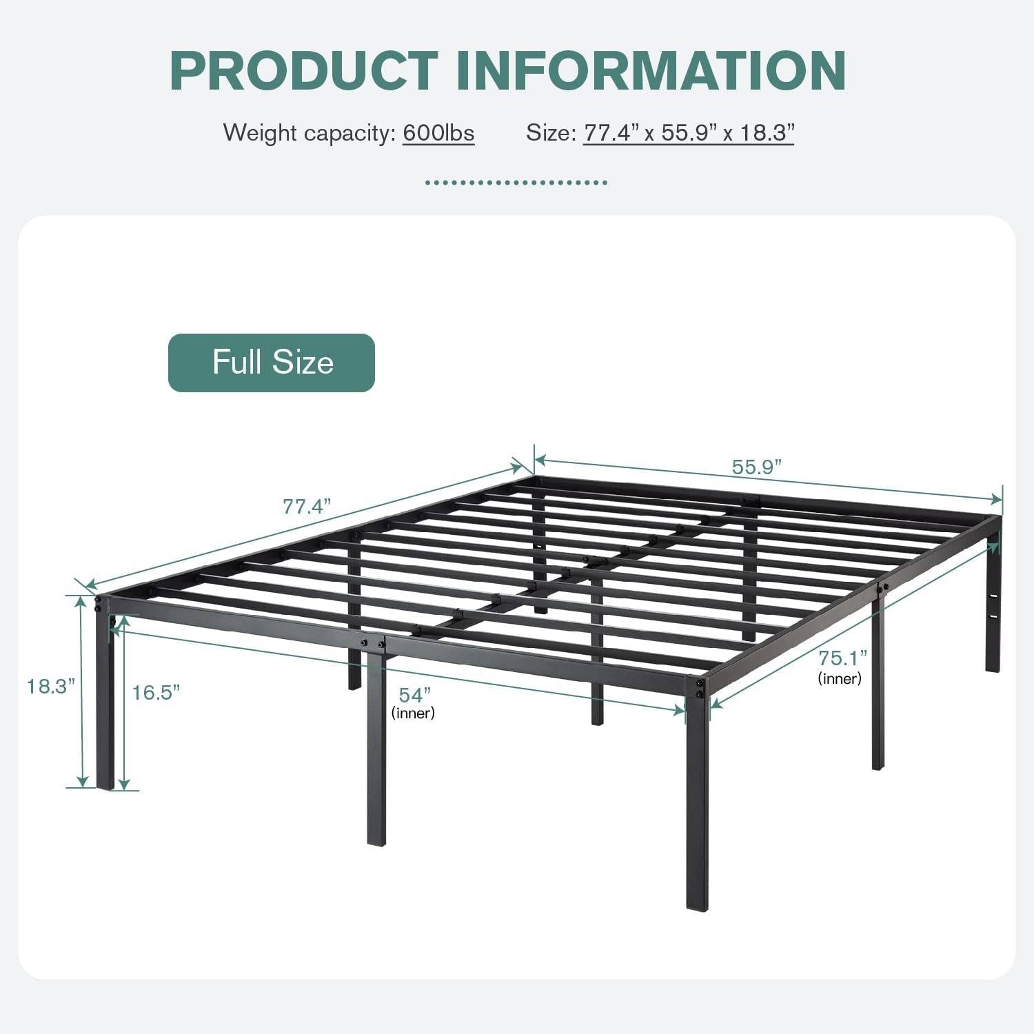 Full 18 Inch Metal Platform Bed Frame w/ Underbed Storage