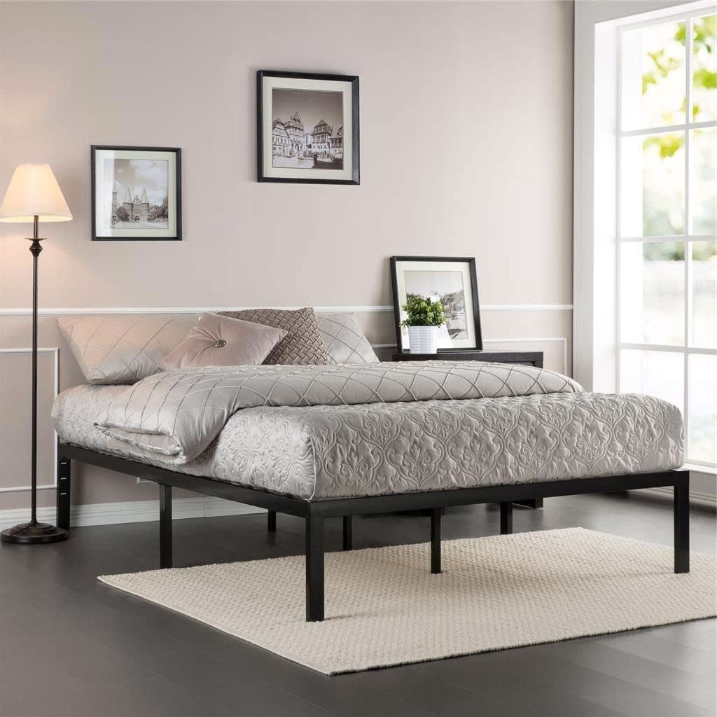 Twin Black Metal Platform Bed Frame w/ Wood Slats