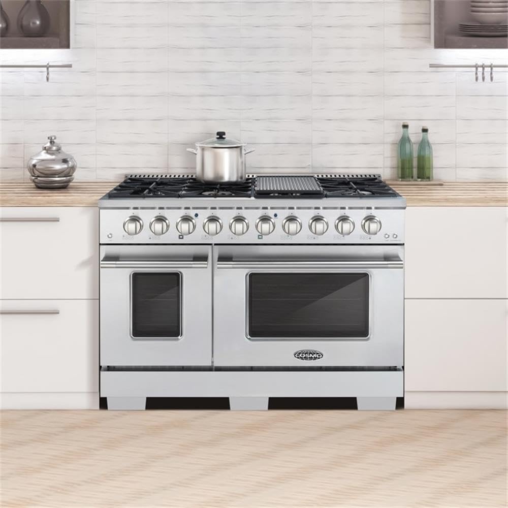 COS-GRP486G 48 in. 5.5 cu. ft. Double Oven Gas Range with 8 Italian Burners and Heavy Duty Cast Iron Grates in Stainless Steel